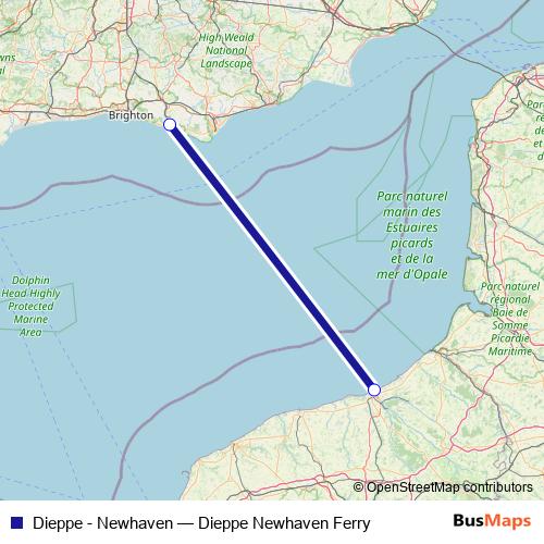Dieppe - Newhaven ferry Line Map