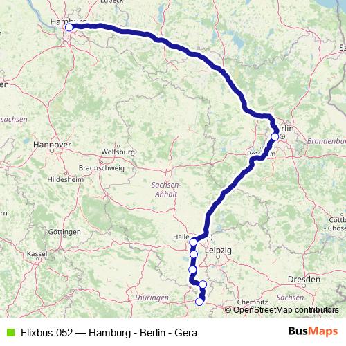 Flixbus 052 bus Line Map