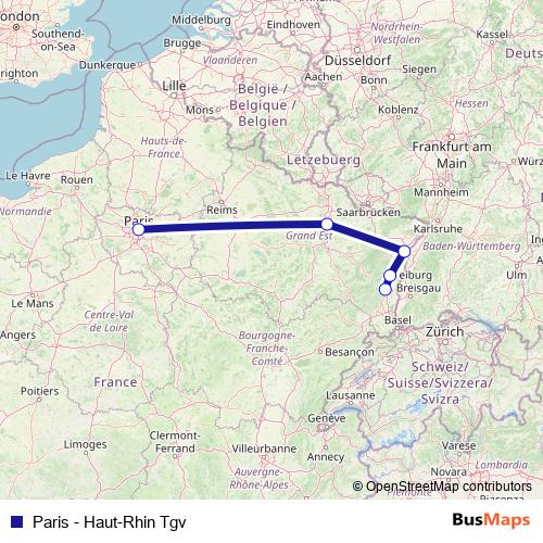 Paris - Haut-Rhin Tgv rail Line Map