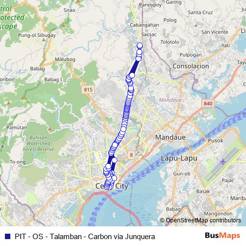 PIT - OS - Talamban - Carbon via Junquera bus Line Map