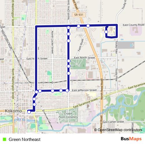 Green Northeast bus Line Map
