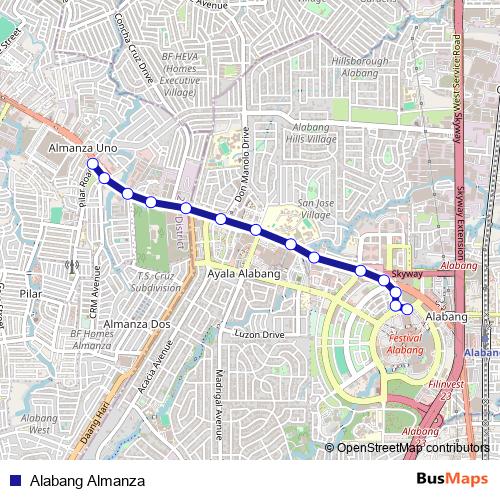 Alabang Almanza bus Line Map