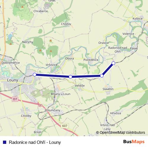 Radonice nad Ohří - Louny rail Line Map