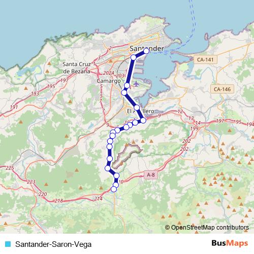 Santander-Saron-Vega bus Line Map
