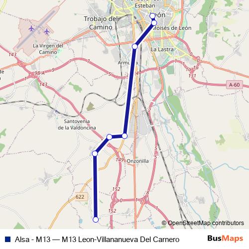 Alsa - M13 bus Line Map