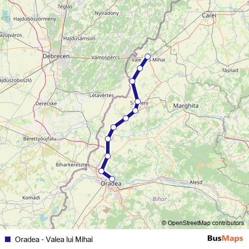 Oradea - Valea lui Mihai rail Line Map