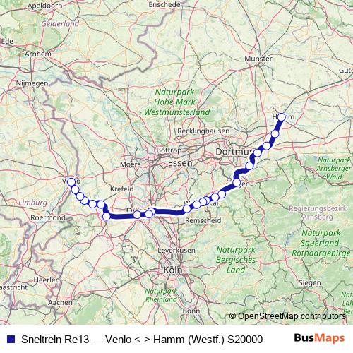 Sneltrein Re13 rail Line Map