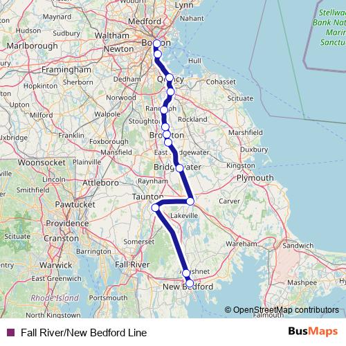 Fall River/New Bedford Line rail Line Map