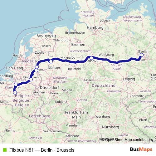 Flixbus N81 bus Line Map