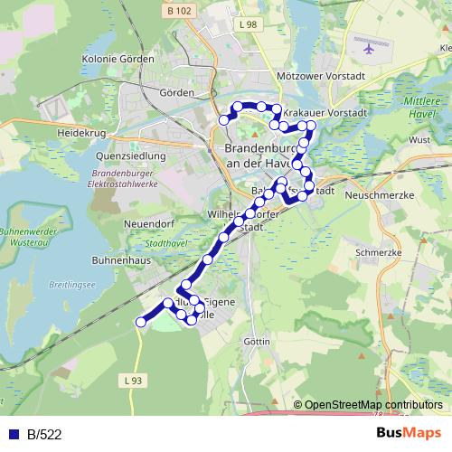 B/522 bus Line Map