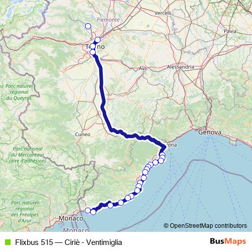 Flixbus 515 bus Line Map