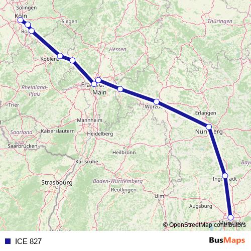 ICE 827 rail Line Map