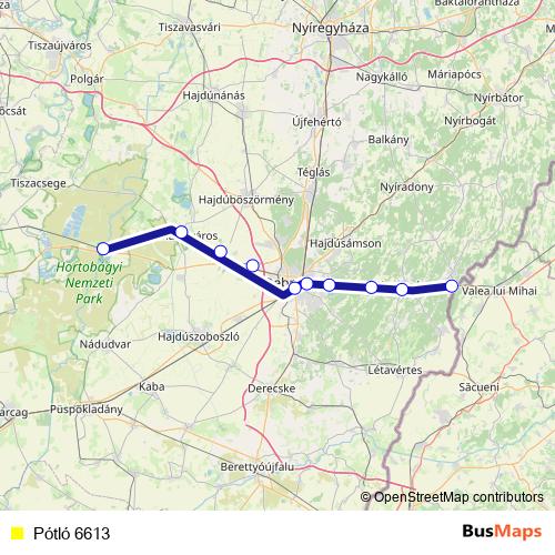 Pótló 6613 bus Line Map