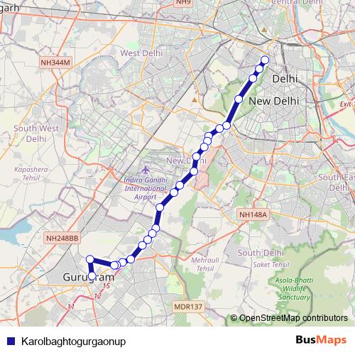 Karolbaghtogurgaonup bus Line Map