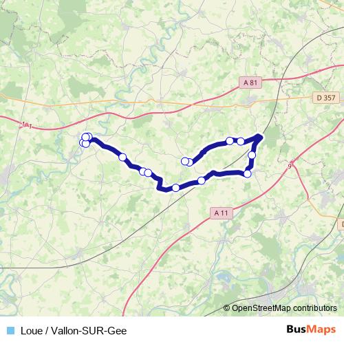 Loue / Vallon-SUR-Gee bus Line Map