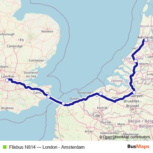 Flixbus N814 bus Line Map