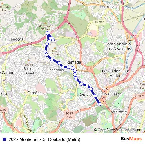 202 - Montemor - Sr Roubado (Metro) bus Line Map