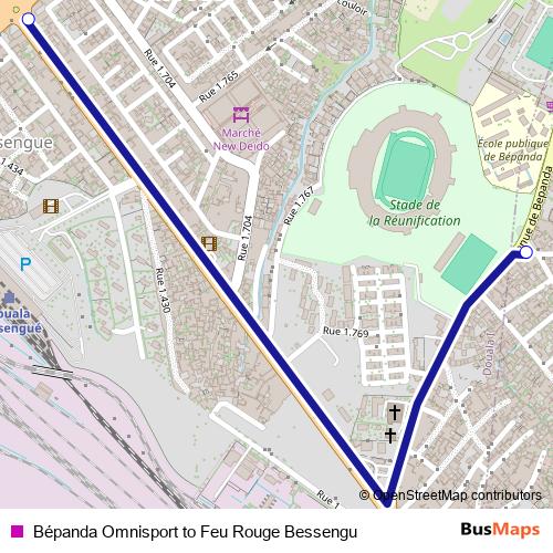 Bépanda Omnisport to Feu Rouge Bessengu bus Line Map
