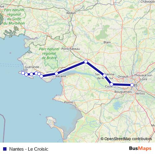 Nantes - Le Croisic rail Line Map
