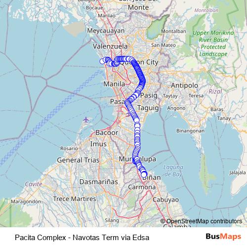Pacita Complex - Navotas Term via Edsa bus Line Map