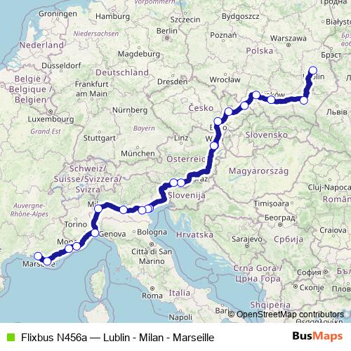 Flixbus N456a bus Line Map