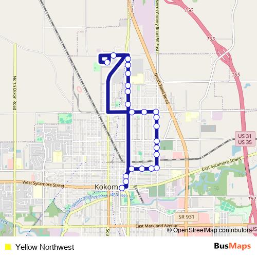 Yellow Northwest bus Line Map