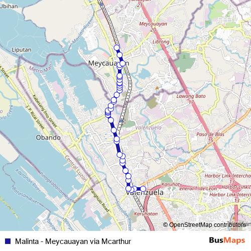Malinta - Meycauayan via Mcarthur bus Line Map