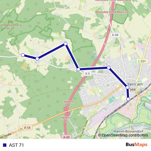 AST 71 bus Line Map