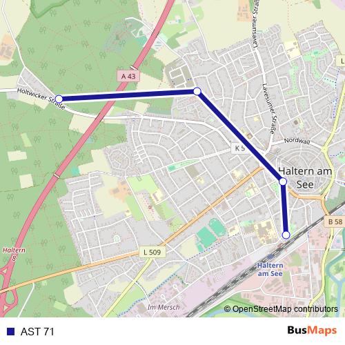 AST 71 bus Line Map
