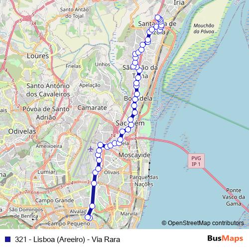 321 - Lisboa (Areeiro) - Via Rara bus Line Map