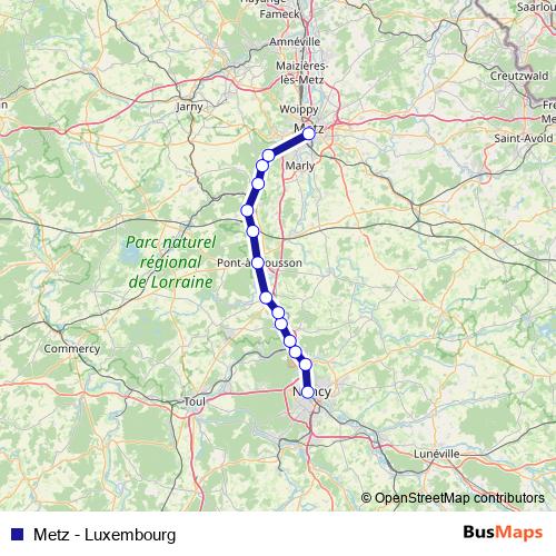 Metz - Luxembourg bus Line Map