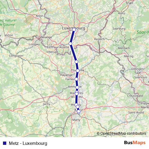 Metz - Luxembourg bus Line Map