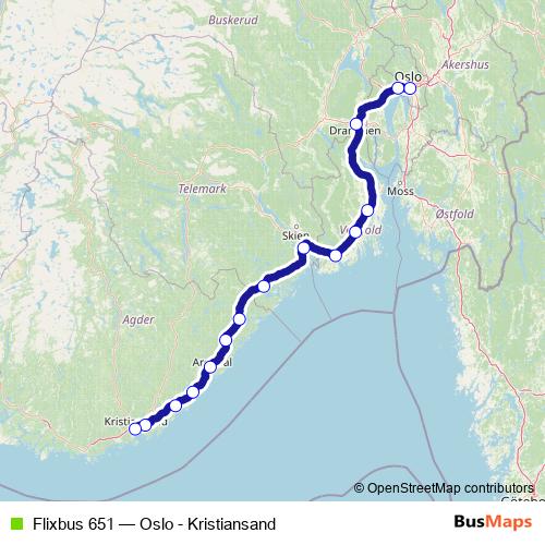 Flixbus 651 bus Line Map