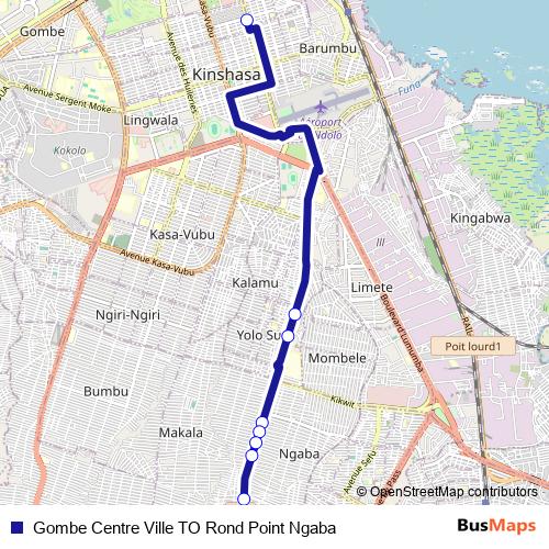 Gombe Centre Ville TO Rond Point Ngaba bus Line Map