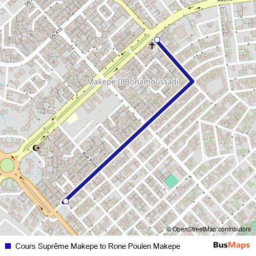 Cours Suprême Makepe to Rone Poulen Makepe bus Line Map