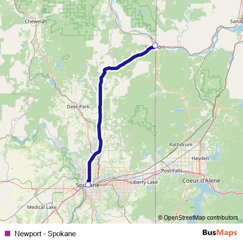 Newport - Spokane bus Line Map