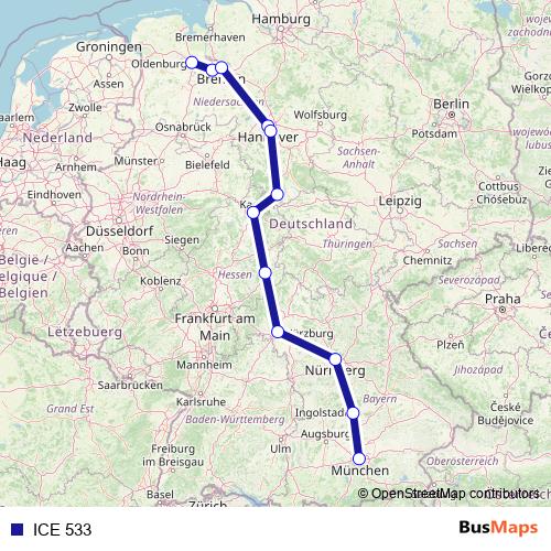ICE 533 rail Line Map