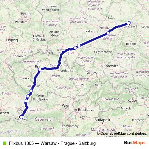 Flixbus 1305 bus Line Map