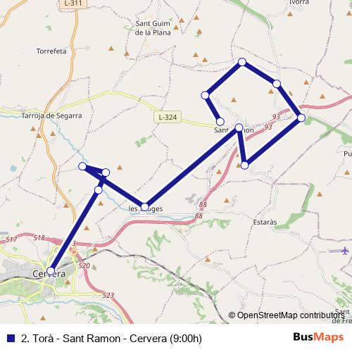 2. Torà - Sant Ramon - Cervera (9:00h) bus Line Map