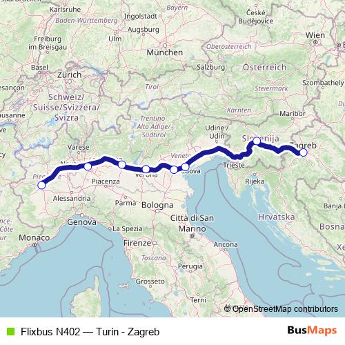 Flixbus N402 bus Line Map