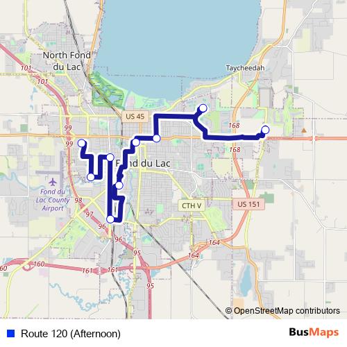 Route 120 (Afternoon) bus Line Map