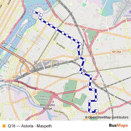 Q18 bus Line Map
