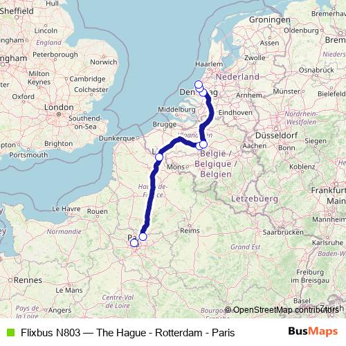 Flixbus N803 bus Line Map