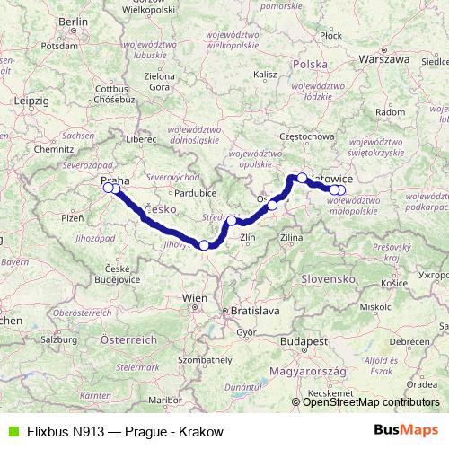 Flixbus N913 bus Line Map