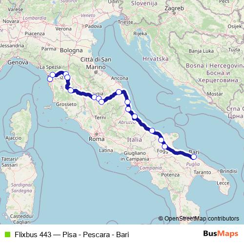 Flixbus 443 bus Line Map