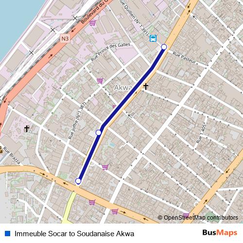 Immeuble Socar to Soudanaise Akwa bus Line Map