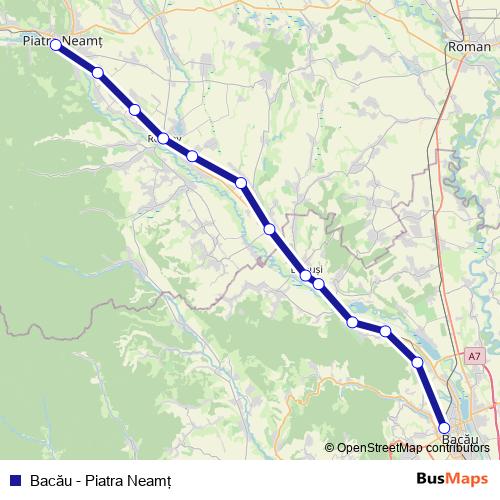 Bacău - Piatra Neamţ rail Line Map