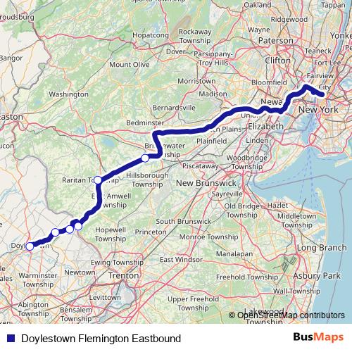 Doylestown Flemington Eastbound bus Line Map