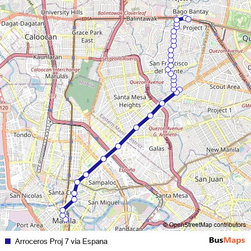 Arroceros Proj 7 via Espana bus Line Map