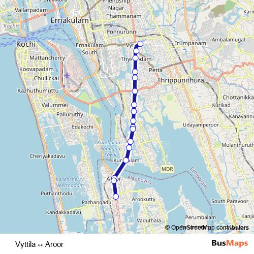 Vyttila ↔ Aroor bus Line Map